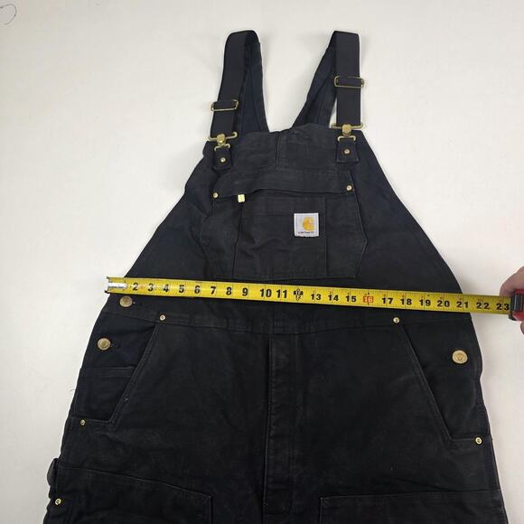 Carhartt Bib Overalls Mens Large Tall Black Insulated Quilt Lined Duck Canvas - Picture 4 of 16